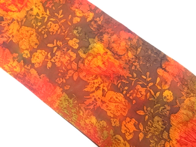 纐纈草花模様全通袋帯